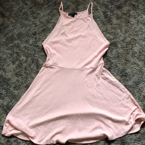 Peach ribbed high neck skater dress